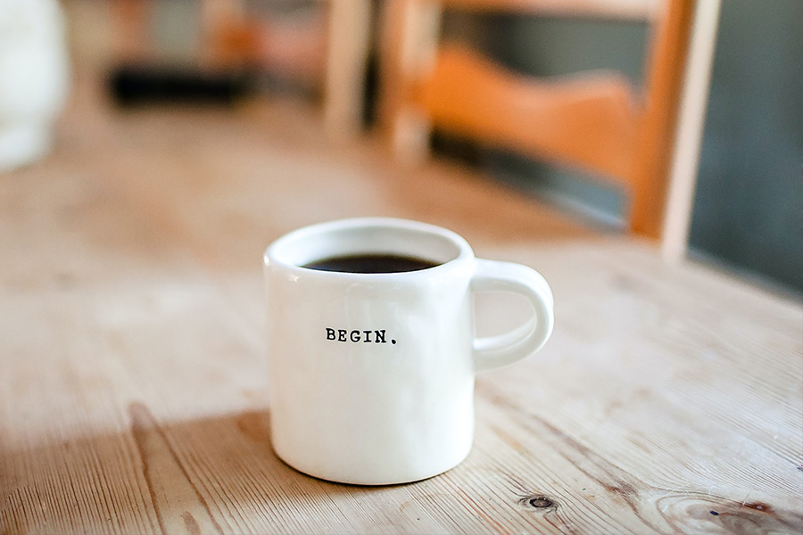 Mug with 'Begin' engraved